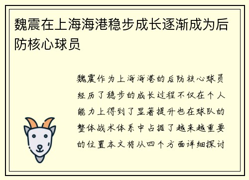 魏震在上海海港稳步成长逐渐成为后防核心球员 魏震在上海海港稳步成长逐渐成为后防核心球员